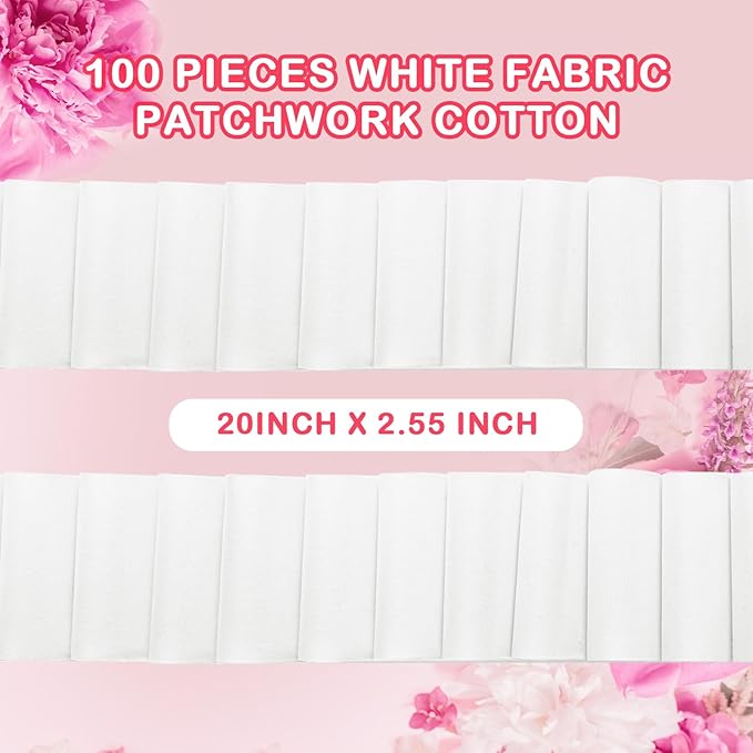 Ganeen 100 Pcs White Quilting Fabric Roll 2.56 Inch Cotton Fabric Squares Jelly Patchwork Precut Strips Bundles for Holiday Materials Craft DIY Sewing Cloths