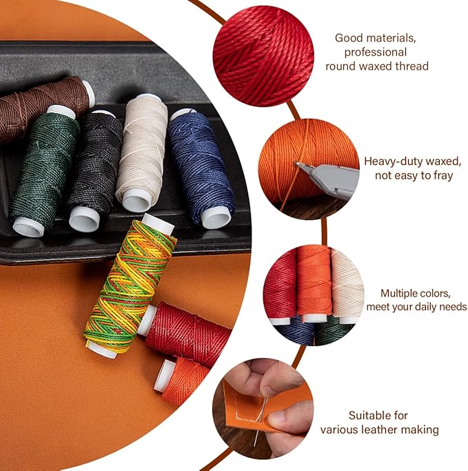 WUTA 31Pcs Leather Repair Kit Leather Sewing Working Tools Sail Repair Kit with Large-Eye Stitching Needles Waxed Thread Set for DIY Leather Craft (Set A)