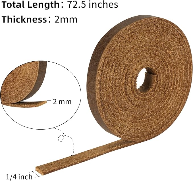 Ringsun1/4 Inch Wide Flat Leather Strips for Crafts, Full Grain Leather Straps Cord String for Crafts, Tooling (2mm Thick 72.5 Inches Long Dark Brown)