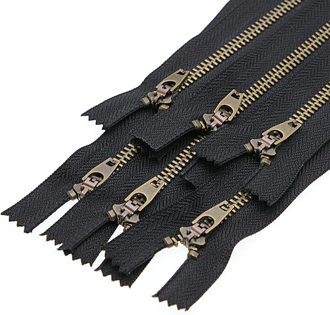 4# Black Metal Zipper Close End Antique Brass Y-Teeth Zipper 4 Inch Jeans Zippers 6pcs,10 cm (Black-Brass) Leekayer