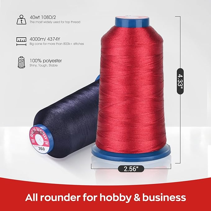 Richword Selected Embroidery Machine Thread 60 Colors 40WT (108D/2) Polyester Thread Kit Each Cone 4000M (4374Y) — Advanced Set for Detailed & Gradient Embroidery Work
