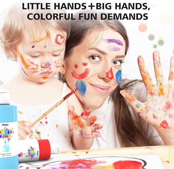 ABEIER Washable Finger Paint Bulk Pack for Toddlers, Safe Non-Toxic, 12 Vibrant Colors (8.45 Fl oz), Baby Safe Paint for Hand and Feet, Mess Free Art Supplies for Kids, Ages 1-3 4 5 6+