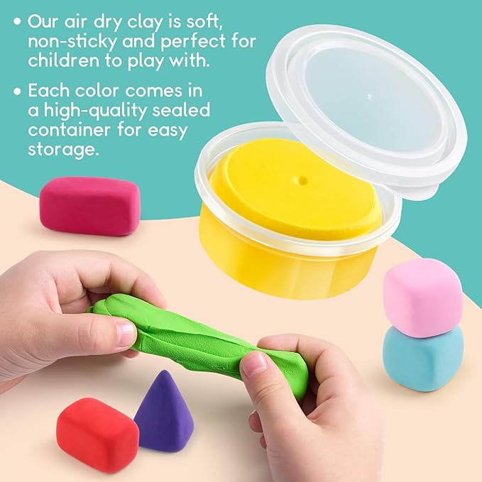 Air Dry Clay Kit for Kids - 18 Cans of Modeling Clay, 46-Page Guidebook with 26 Character Tutorials, Great Gift for Boys & Girls