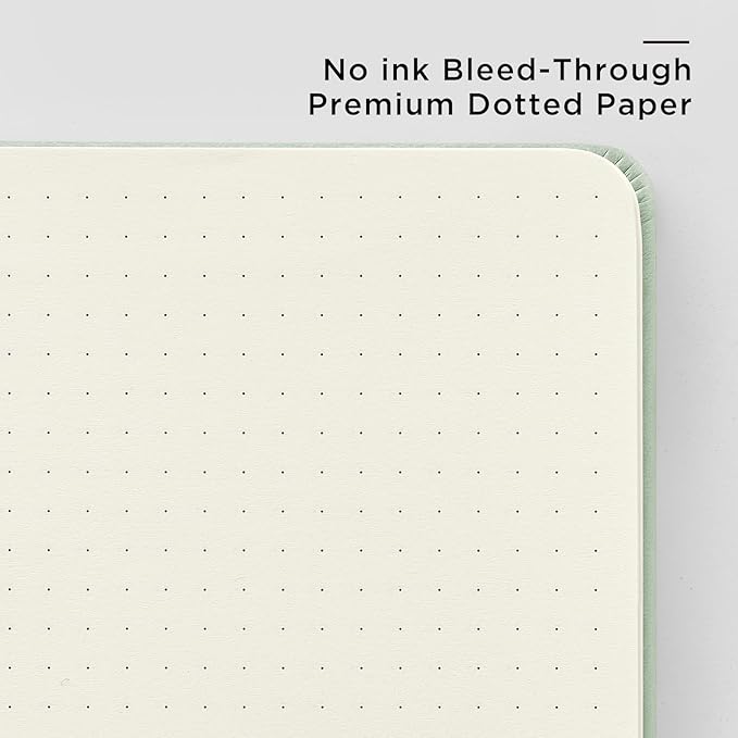 &And Per Se Dotted Journal Notebook, A5 Hardcover Leather Bullet Dotted Journal, 160 Pages 100 gsm Thick Paper, 3 Sheets of Stickers Included- 5.7'' x 8''（Light Green）