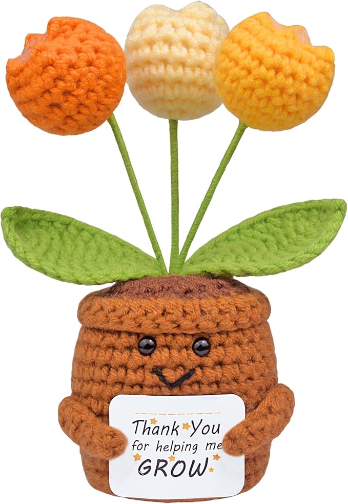 Positive Crochet Tulip Flower, Handmade Emotional Support Knitted Tulip Flowers Inspirational Gift for Women - Thank You, Appreciation, Positive Gift for Teacher, Mom, Friend, Coworker
