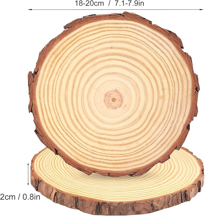 8 PCS 7-8 Inch Natural Wood Slices, Unfinished Pine Wood Circles with Barks for Coasters, DIY Crafts, Christmas Rustic Wedding Ornaments and Centerpieces by GNIEMCKIN