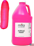 milo Fluorescent Pink Neon Acrylic Paint | 64 oz Bottle Half Gallon | Glows UV in Black Light | Non-Toxic Made in USA | Bulk Art Paint for Party, Student, Classroom, Artist