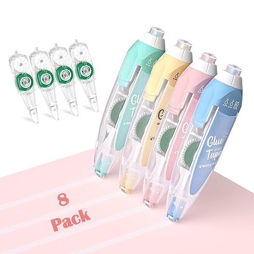 CHANGLi 8pack Refillable Glue Tape for Scrapbook, 16FT*1/5 Inch Double Sided Tape for Crafts, Scrapbooking Supplies, Reusable Adhesive Glue Runner for Gift Wrapping, Photo