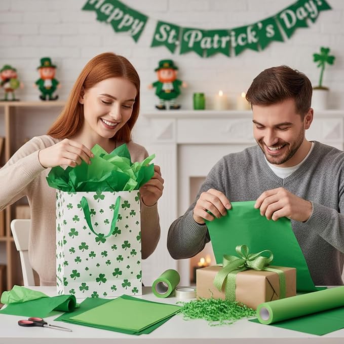 Qilery 500 Sheets Green Tissue Paper Bulk for Gift Bags 15 x 20 Inch Acid Free Decoupage Packaging Wrapping Paper Sheets, St. Patrick's Day Mardi Gras Decoration DIY Craft, Bouquet, Wedding, Shipping