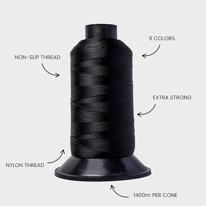 Big Kizzy Black 1400m Nylon Thread for Hair Extensions, Sew in Human Hair Weft and Wigs - Non-Slip and Comfortable Hold for Hand and Machine Tied Weft
