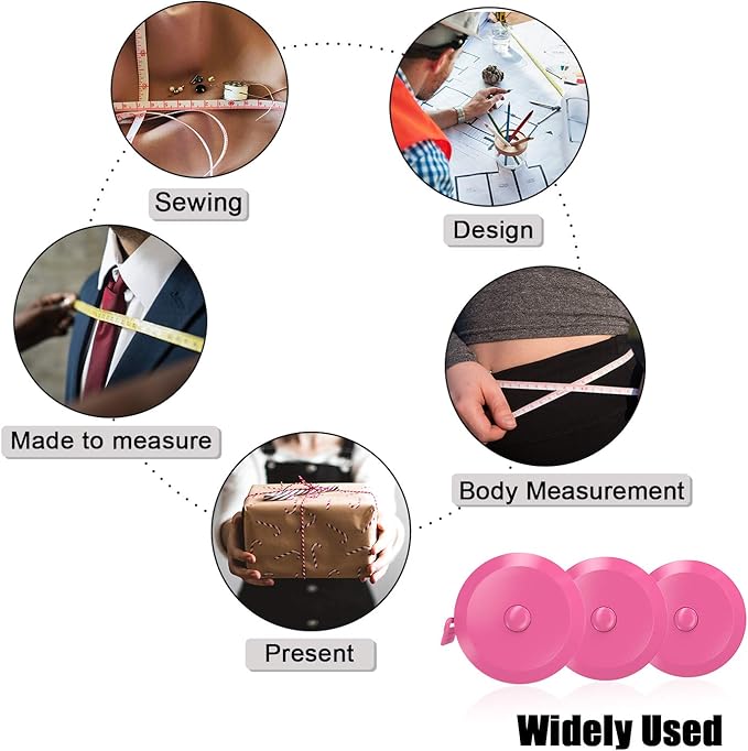 DiCUNO 60-Inch 1.5 Meter Soft and Retractable Tape Body Tailor Sewing Craft Cloth Dieting Measuring Tape (3 Pcs of Pink with Soft Tape)