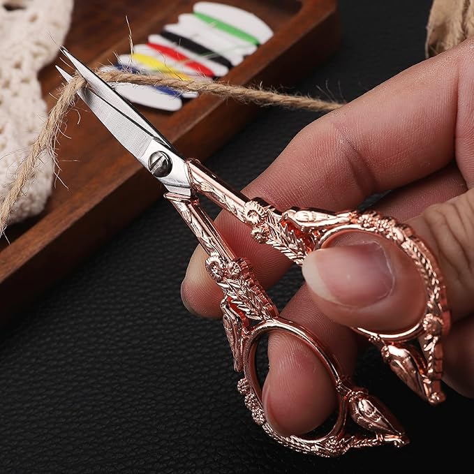 Sewing Embroidery Scissors – Small Vintage Sharp Pointed Tip Shears for Craft, Artwork, Handicraft DIY Tool, 4.6in Rose Gold Bird Style