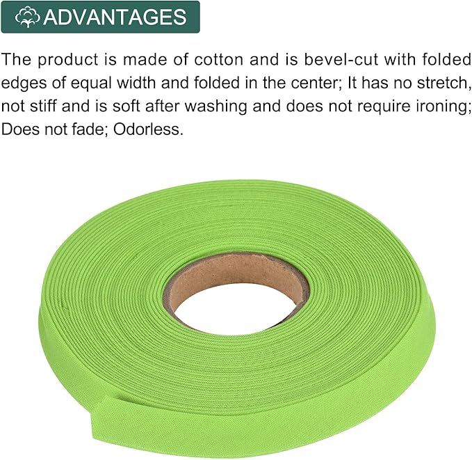 MECCANIXITY 1/2 Inch Double Fold Bias Tape Polyester Continuous Bulk Bias Tape for Sewing,Seaming Quilting Hemming Binding Crafts (Fruit Green 10 Yards)
