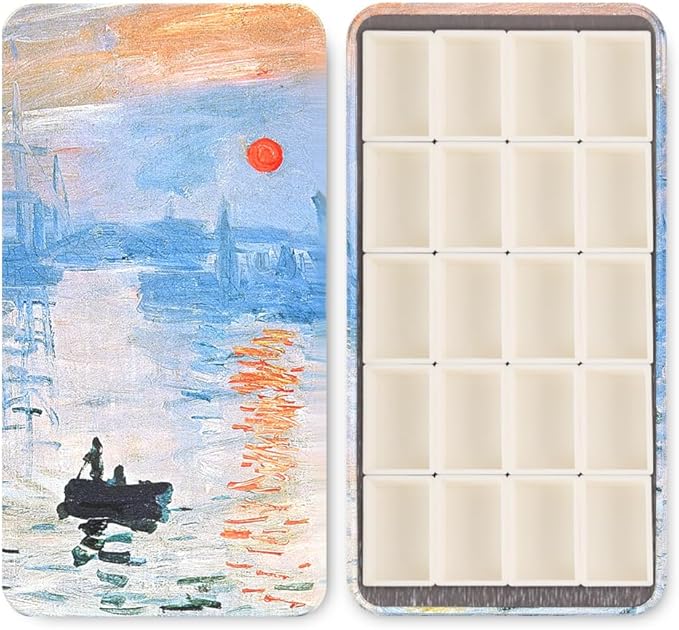 Portable Watercolor Paint Palette with Tins, Lightweight Empty Full Pans with Magnetic Squares, Metal Paint Tray Palettes for Travel, Acrylics Painting and Art, 20Full Pans,Sunrise