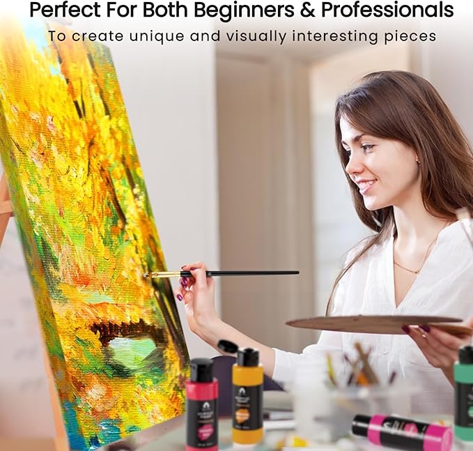 52 Pcs Acrylic Paint Set - 36 Colors (2oz/60ml) with 12 Brushes, 2 Knives & Palette - Rich Pigments for Adults, Artists & Beginners - Painting on Pumpkin Canvas Ceramic Rock Wood