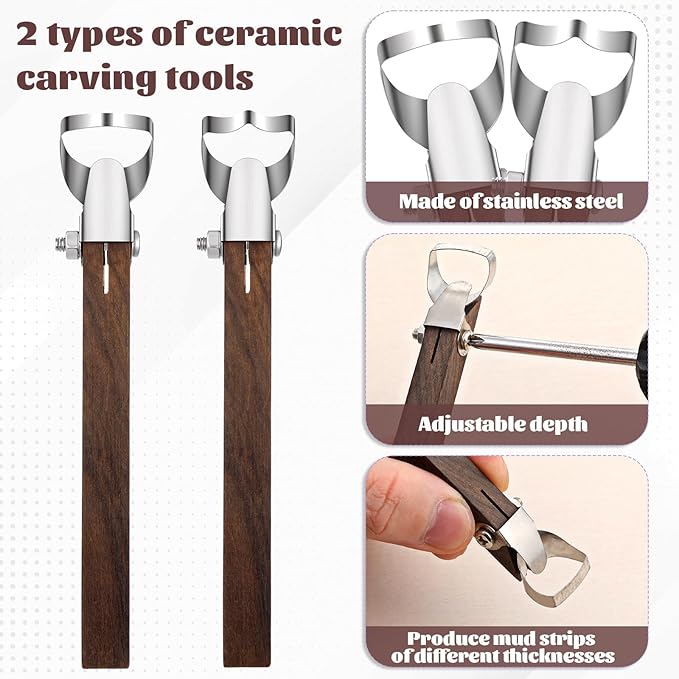 2Pcs Sculpture Scraper Pottery Handle Making Tool Pottery Carving Tool Potterys Trimming Tools Polymer Clay Sculpting Tools for Ceramic Sculpture Craft Teacup Mug Cup Handle Making