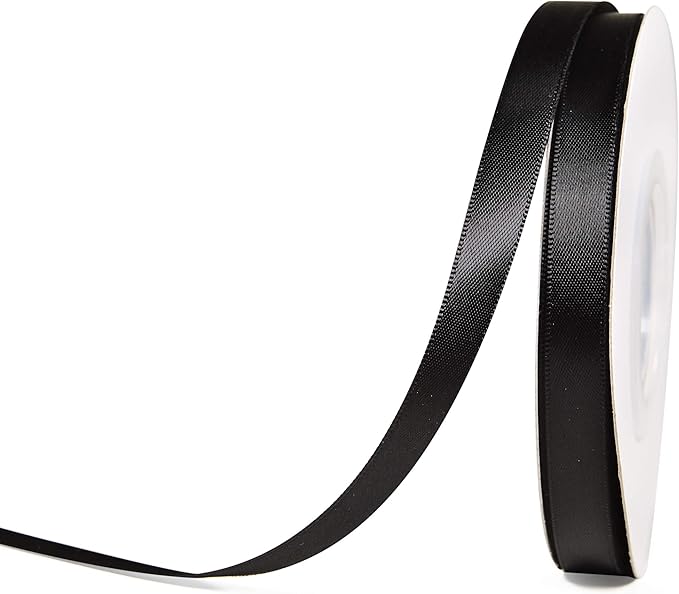 YAMA Black Double Faced Satin Ribbon 3/8 Inch 25 Yards Thin Black Ribbon for Gift Wrapping Crafts Hair Bows Wedding Party Decoration