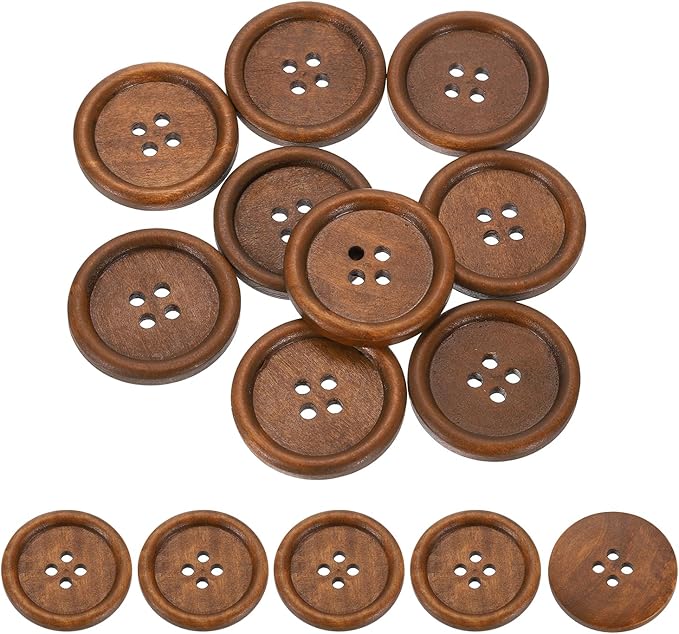 uxcell 50Pcs Wooden Buttons, 35mm(1 3/8") 4 Hole Round Wood Sewing Button Craft Flatback for Sewing DIY Craft Clothing, Brown