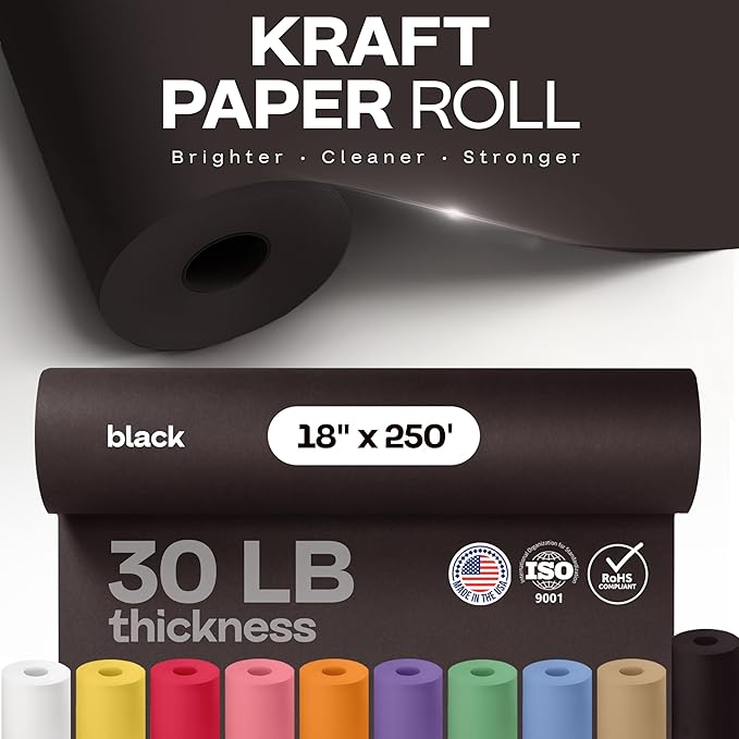 Black Kraft Paper Roll 18" x 3000" (250 feet) - USA-Made Craft Paper for School & Art - Quality High-Density Material for Gift Wrapping & Packing, Shipping & Moving by IDL Packaging
