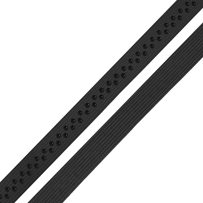 Mandala Crafts 0.5 Inch Elastic Silicone Gripper Tape for Clothing - 20 Yds Dotted Non Slip Elastic Band for Sewing - Black and White Silicone Flat Fabric Stretchy Ribbon Straps