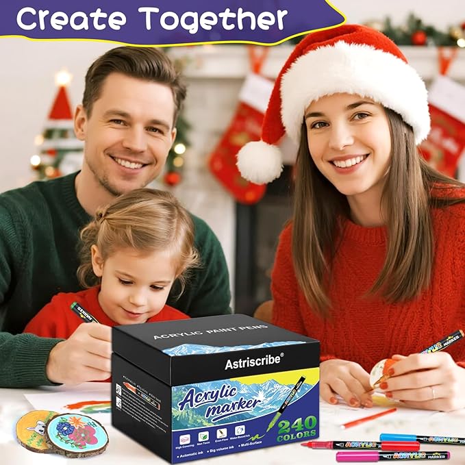 CaliMarker 240 Colors Acrylic Paint Pens Set – Premium Water-Based Brush Tip Markers (1–5 mm), Quick-Dry and Non-Toxic, Automatic Ink Flow for Multi-Surface Artwork