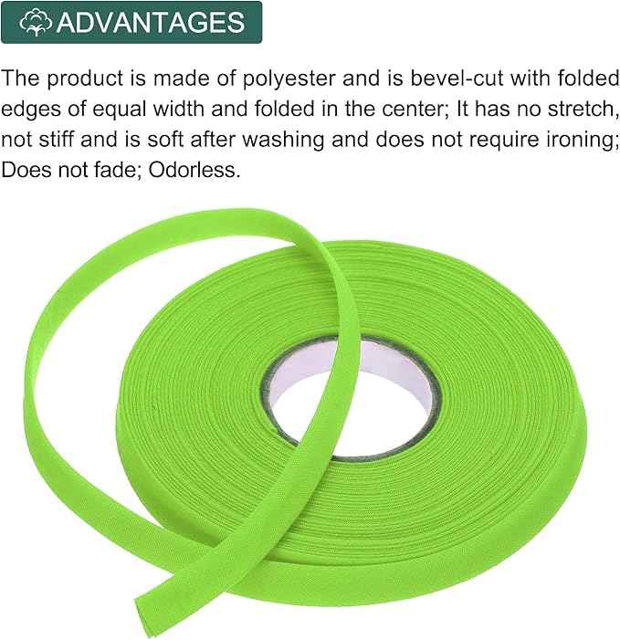 MECCANIXITY 2/5 Inch Double Fold Bias Tape Polyester Continuous Bulk Bias Tape for Sewing,Seaming Quilting Hemming Binding Crafts (Fruit Green 10 Yards)