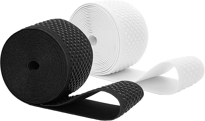 Mandala Crafts 2 Inch Elastic Silicone Gripper Tape for Clothing - 10 Yds Dotted Non Slip Elastic Band for Sewing - Black and White Silicone Flat Fabric Stretchy Ribbon Straps