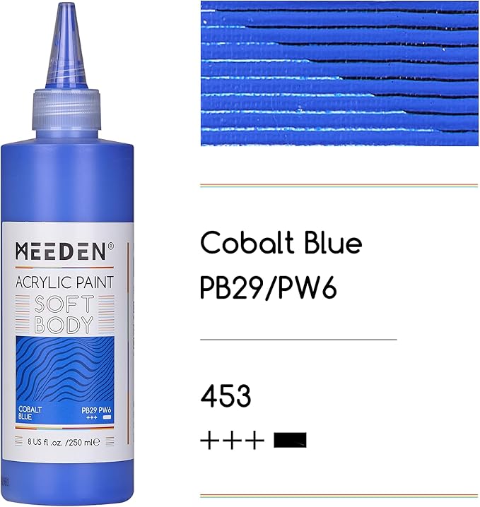 MEEDEN Cobalt Blue Acrylic Paint: Matte Finish 250ml/8.45oz Soft Body Bulk Acrylic Colors in Ergonomic Bottle - Fluid Flow Art Paints for Artists Canvas Painting