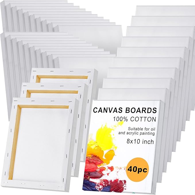 Thenshop 40 Pack Stretched Canvas for Painting 8 x 10 Inch Triple Primed Acid Free 100% Cotton White Blank Canvas for Painting Supplies Oil and Acrylic Pouring Art Watercolor