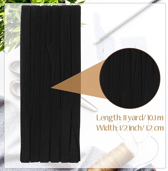 Shappy Elastic for Sewing Knit Elastic Band (1/2 Inch X 11 Yards,Black)