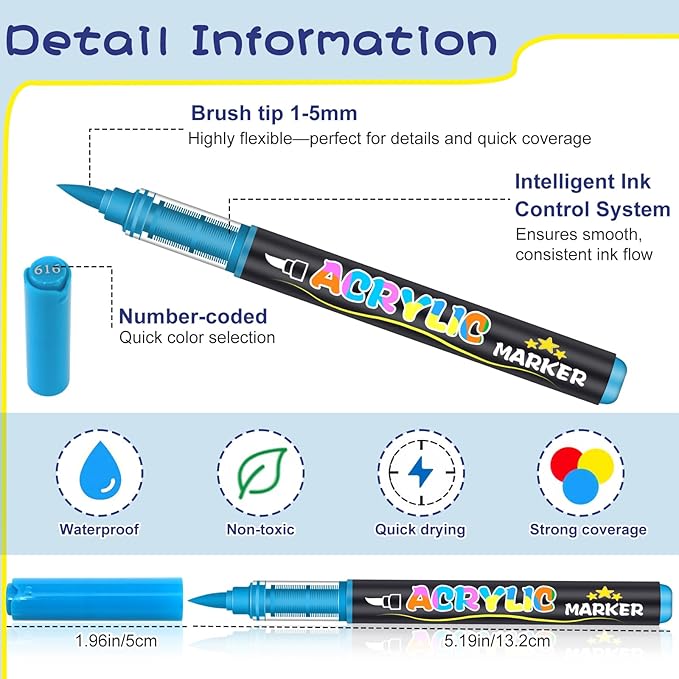 CaliMarker 240 Colors Acrylic Paint Pens Set – Premium Water-Based Brush Tip Markers (1–5 mm), Quick-Dry and Non-Toxic, Automatic Ink Flow for Multi-Surface Artwork