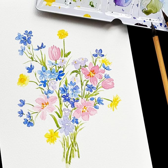Mini Portable Handmade Artist Watercolor Paint Travel Metallic Box Set with 6 Solid Watercolor Half Pans (Each Capacity Approx 1.5ml).Mix Color 07