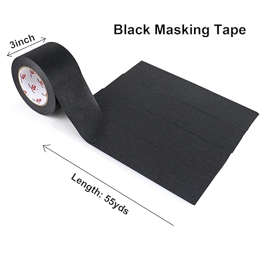 BOMEI PACK Wide Painters Tape 3 Inch,Wide Black Masking Tape, 55 yds Length, Multi-Surface Adhesive Painting Tape 21-Day Clean Removal for Painting, DIY, Arts, Crafts, Labeling