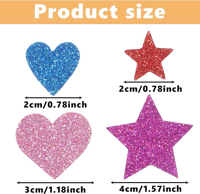 cobee 800 Pcs Heart Star Stickers, Glitter Foam Stickers Stars, Stars Crafts Bubble Sticker for Arts Craft Supplies Greeting Cards Birthday Party Decoration