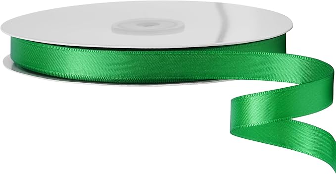LIUYAXI Green Stain Ribbon, 5/8" X Continuous 50 Yards, Double Faced Fabric Ribbon Perfect for Gift Wrapping Wedding Birthday Party Christmas Hair Floral Craft Baby Shower