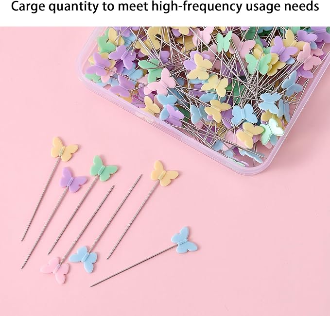 200 Pcs Colored Sewing Pins Flat Head Straight Pins with Storage Box, Butterfly Quilting Pin for Fabric Dressmaker DIY Craft and Decoration