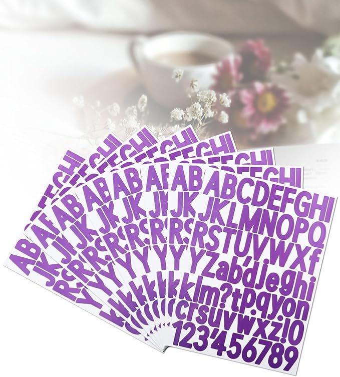 1 1/2 Inch Letter Stickers, 544 Pieces Alphabet Number Symbol Stickers for Scrapbooking, Sign, Water Bottle, Self-Adhesive Vinyl Letter Sticker Decals for Arts&Crafts - 8 Sheets Purple