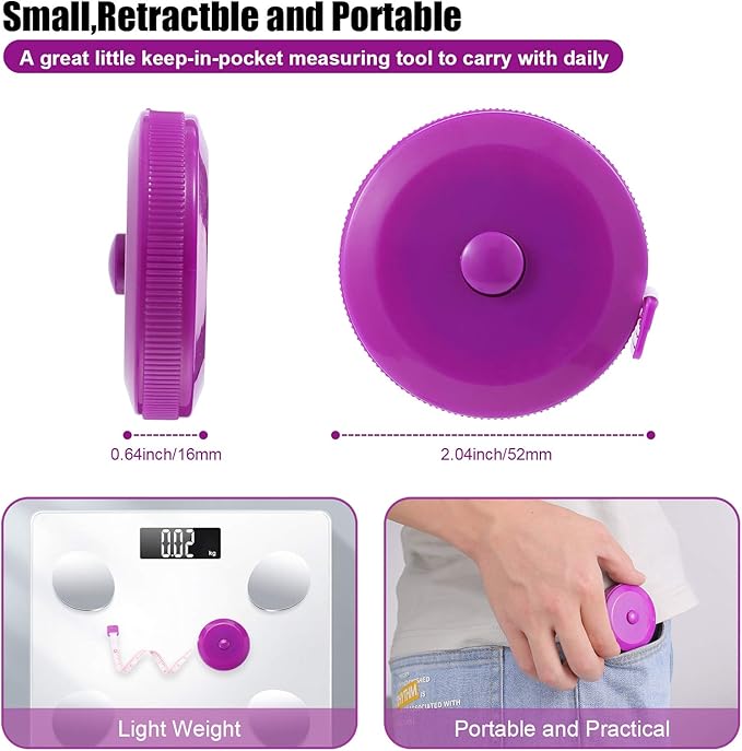Tape Measure 150 Cm 60 Inch Push Button Tape Body Measuring Soft Retractable for Sewing Double-Sided Tailor Cloth Ruler (Purple) 3 Pack by BUSHIBU