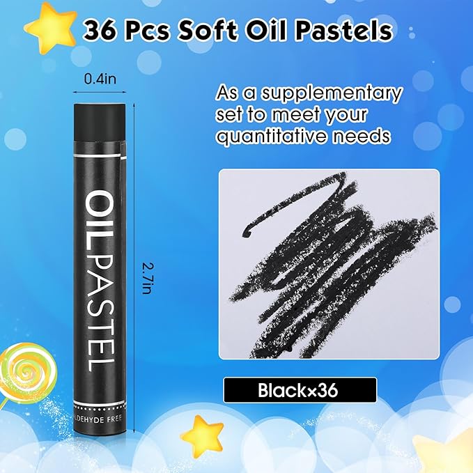 Geyoga 36 Pcs Soft Oil Pastels Bulk Artists Oil Crayons Single Color Creamy Pastels for Art Painting Drawing Blending for Artists(Black)