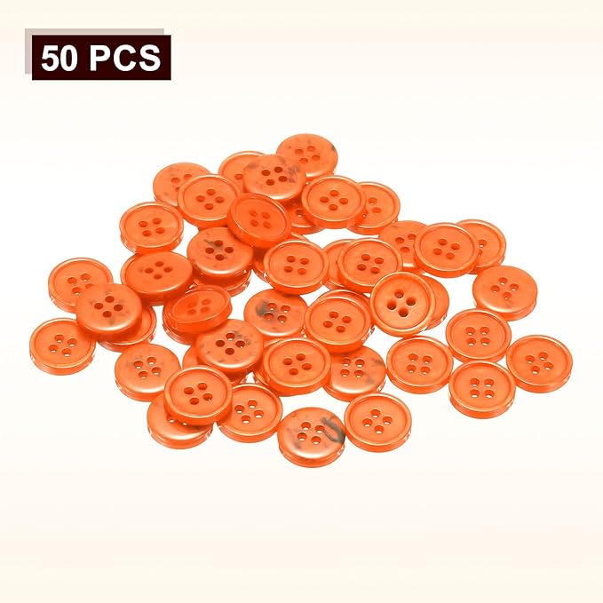 HARFINGTON 50pcs Sewing Button 15mm (5/8") 4 Holes Resin Round Crafting Replacement Buttons for Clothing DIY Crafts Decoration, Orange