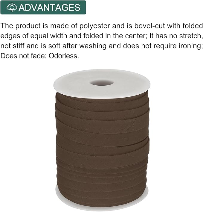 MECCANIXITY 1/2 Inch Double Fold Bias Tape Polyester Continuous Bulk Bias Tape for Sewing,Seaming Quilting Hemming Binding Crafts (Brown 55 Yards)
