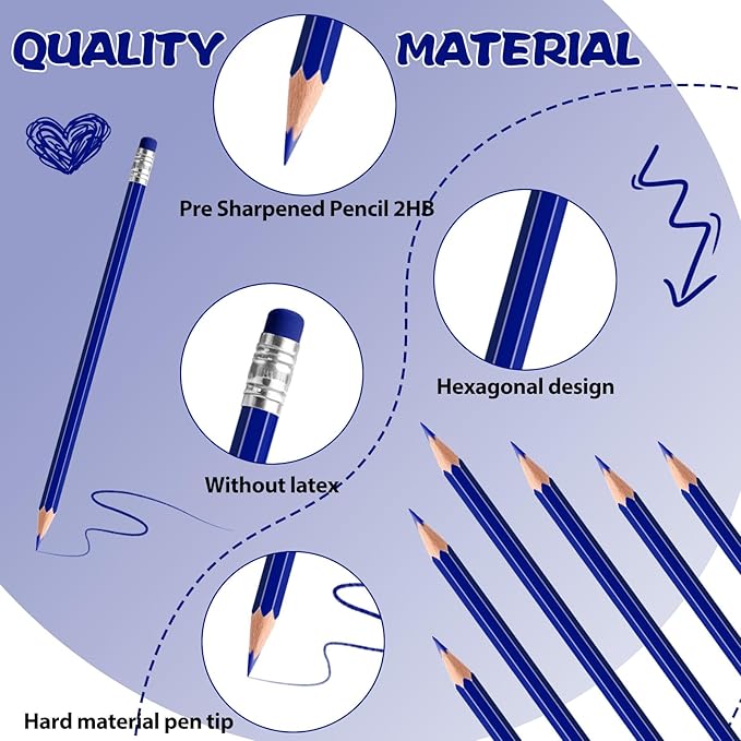 120 PCS Dark Blue Checking Pencils Erasable Colored Pencils with Eraser Pre-Sharpened 2 HB for Checking, Grading, Tests & Office/School Supplies (Dark Blue)