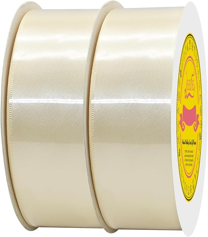 100 Yards Ivory Satin Ribbon Polyester Ribbon for Gift Wrapping Very Suitable for Weddings Party Hair Bow Invitation Decorations and More（1-1/2 inch X 50Yards X 2 Roll）