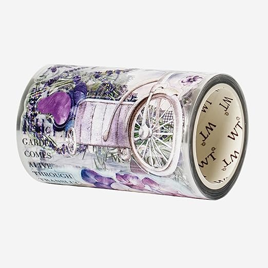 WT Pre-Cut Purple Muse Wide PET Tape, Single Roll, Soft Purple Florals & Handwritten Script, Transparent Decorative Tape for Journaling, Scrapbooking, Bujo, Planner, DIY Crafts, 70mm×5m
