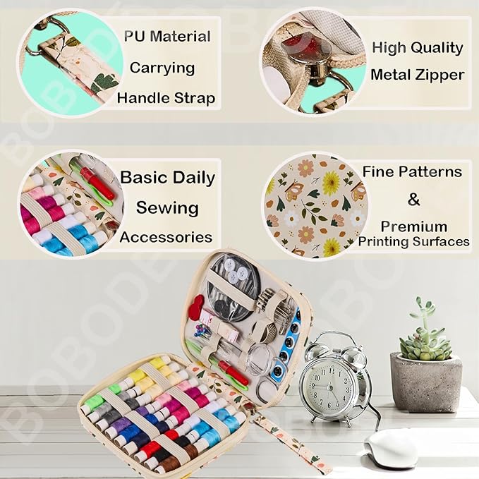 Printing Small Sewing Kit Butterflies Pattern Professional Sewing Supplies Basic Portable Travel Sewing Kit for Adults,Arts Craft DIY,Emergency, Home Beginners
