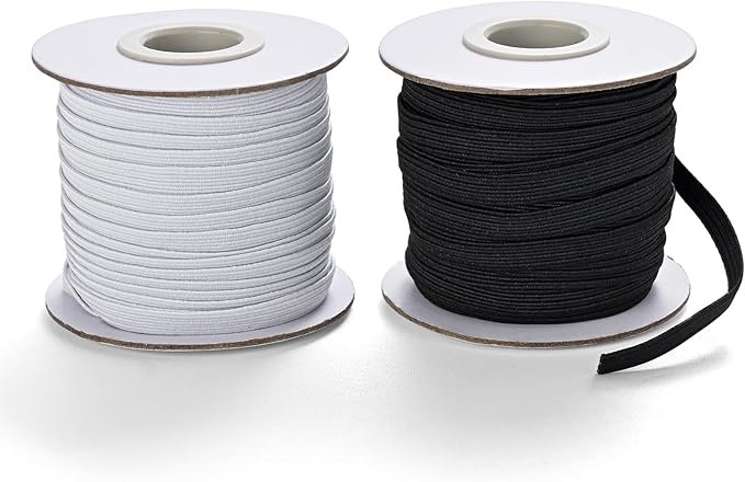 XKDOUS Elastic Band for Sewing, 1/4 Inch 30 Yards 2 Roll Knit Elastic Bands High Elastic Cord for Sewing Waistband and Pants Waist(15 Yard White, 15 Yard Black)