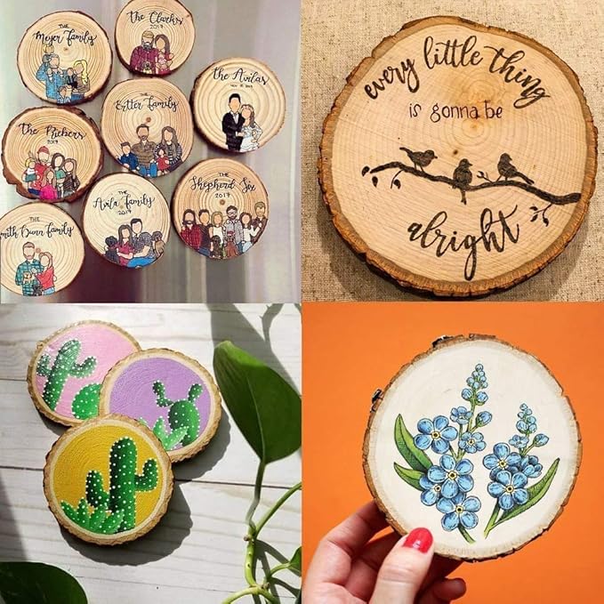 William Craft Unfinished Natural Wood Slices with Bark 25 Pcs 3.1-3.5 Inches Unfinished Wood Craft Kit Undrilled Wooden Circles Without Hole Tree Slice for Arts Painting Christmas Ornaments DIY Crafts