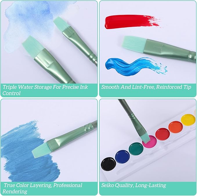 6 Pcs Nylon Hair Brushes for Paint by Number, Acrylic Paints Brush Set Watercolor Brush Oil Painting Round Flat Art Paint Brushes Kit for Beginners Adults with 2/4/6/8/10/¼ Sizes(Green)