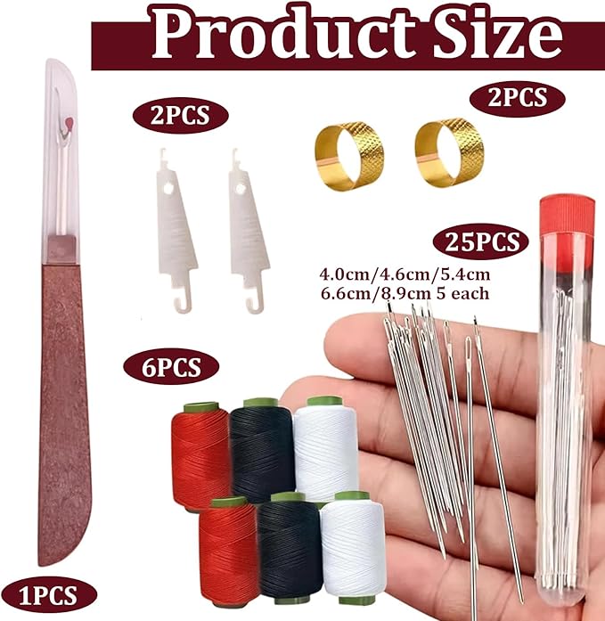 37 Pcs Sewing Tool Set,Steel Needles for Hand Sewing,Portable Needle and Thread Kit,Sewing Kit,Steel Sewing Needles,Steel Sewing Needles Kit,Needle Threaders for Hand Sewing Include 25 Steel Needles