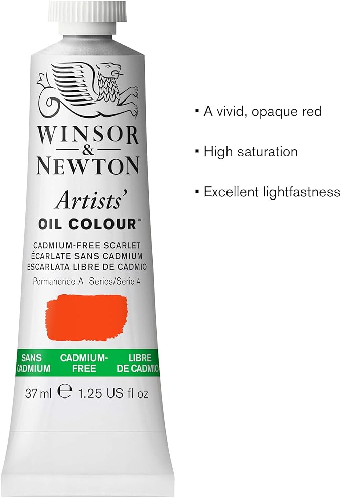 Winsor & Newton Artists' Oil Color, 37ml (1.25 oz) Tube, Cadmium-Free Scarlet